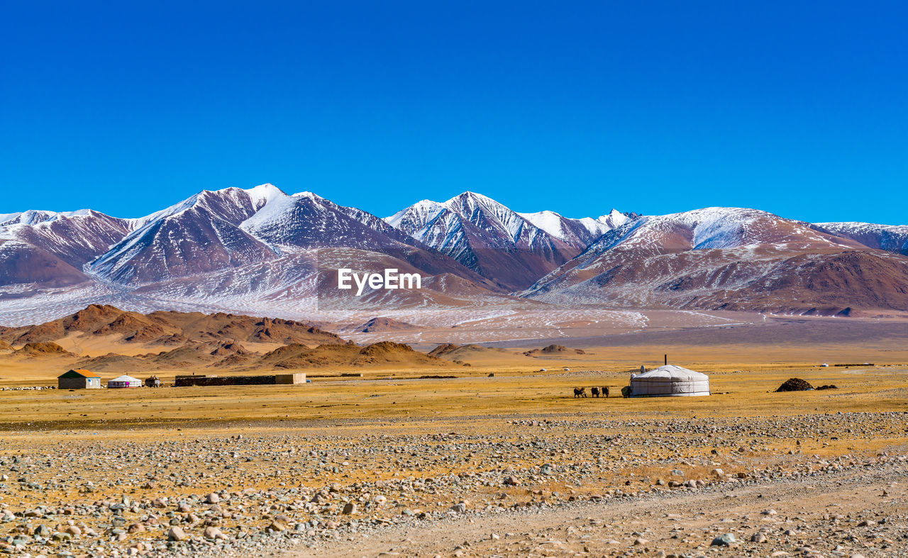SCENIC VIEW OF SNOWCAPPED MOUNTAINS AGAINST CLEAR BLUE SKY DURING WINTER