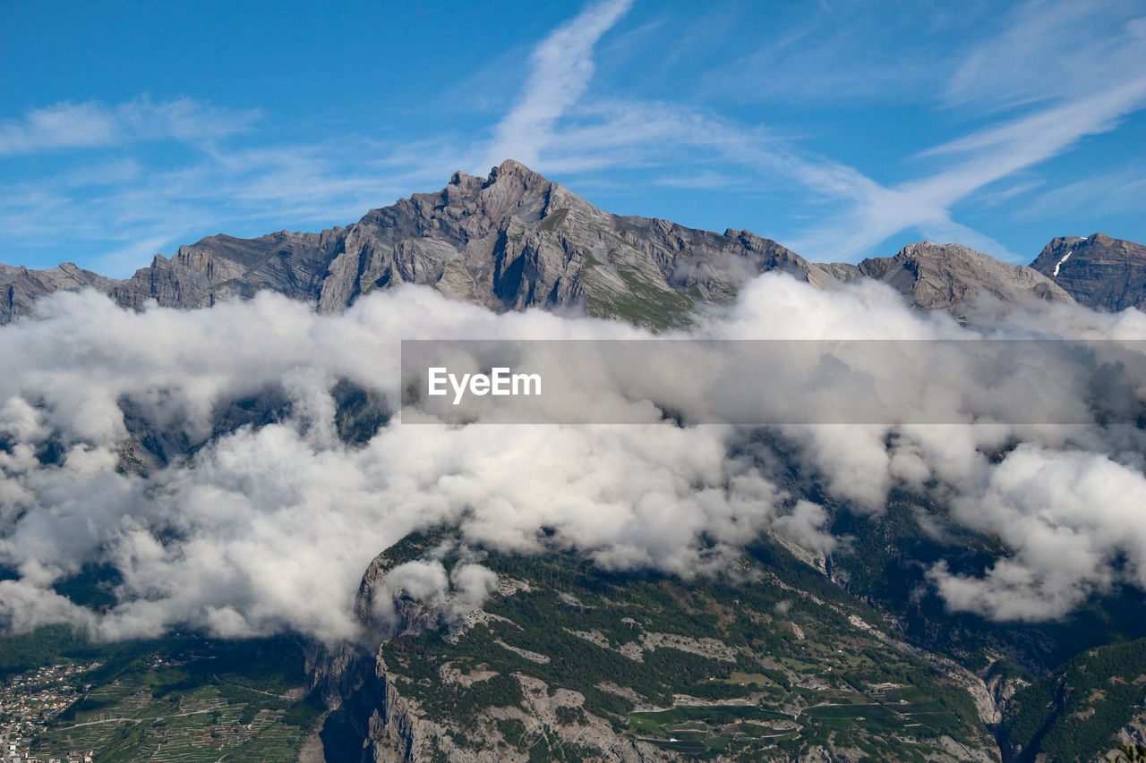 Panoramic view of volcanic landscape against sky