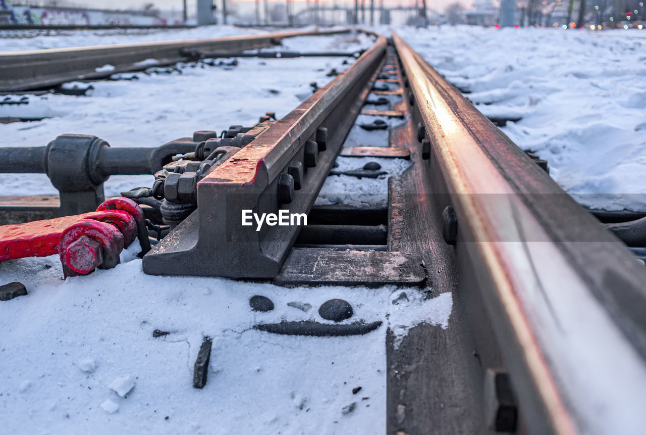 winter, snow, cold temperature, track, transport, vehicle, transportation, nature, train, day, mode of transportation, architecture, outdoors, rail transportation, railroad track, no people