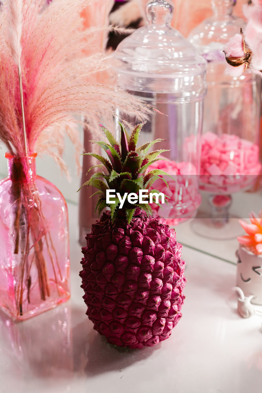 close-up of pineapple in glass