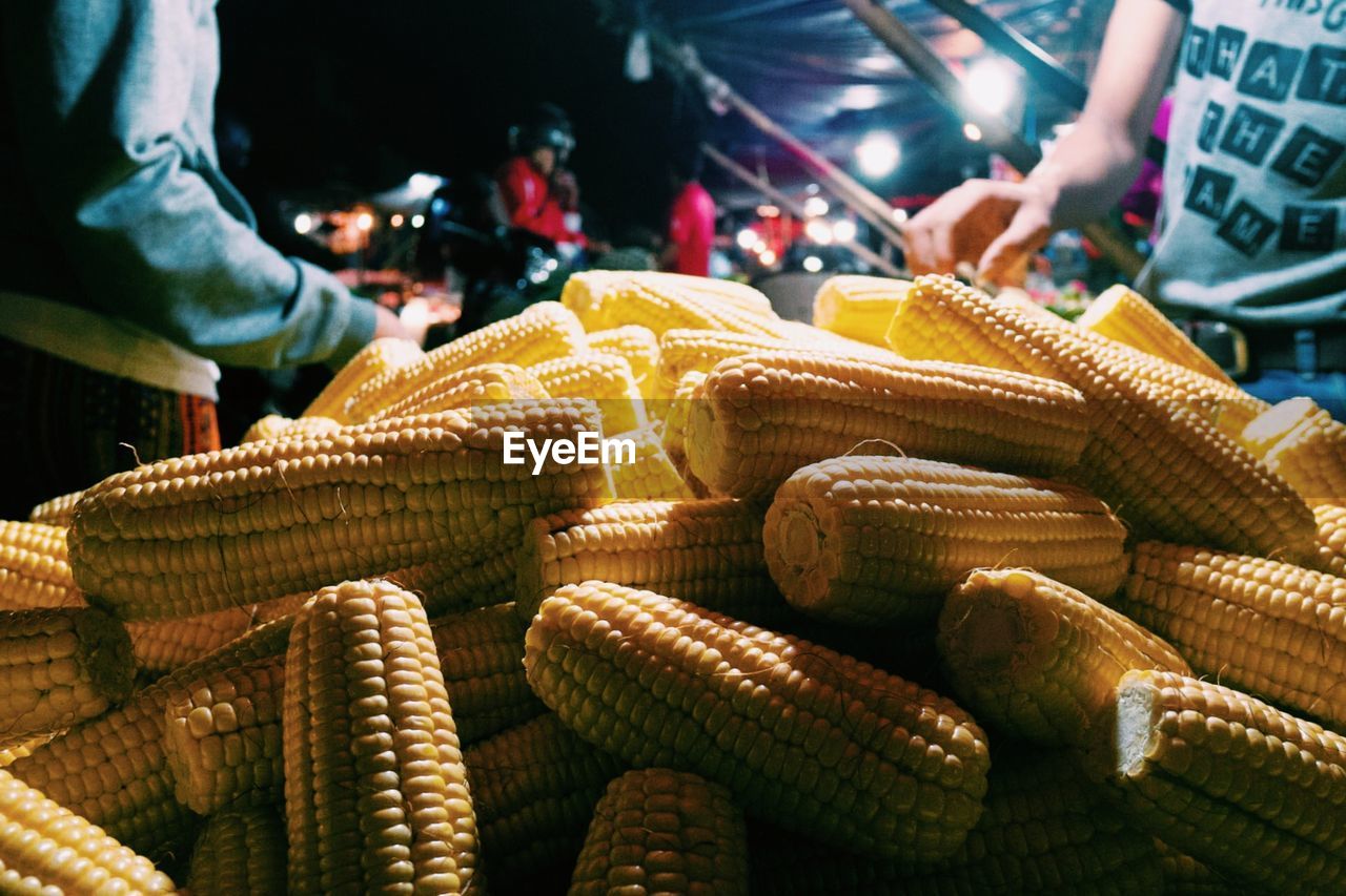 Close-up of corn on the cobs on market 