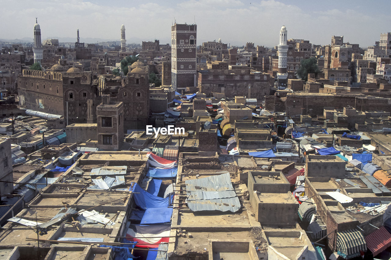High angle view of buildings in city of sanaa
