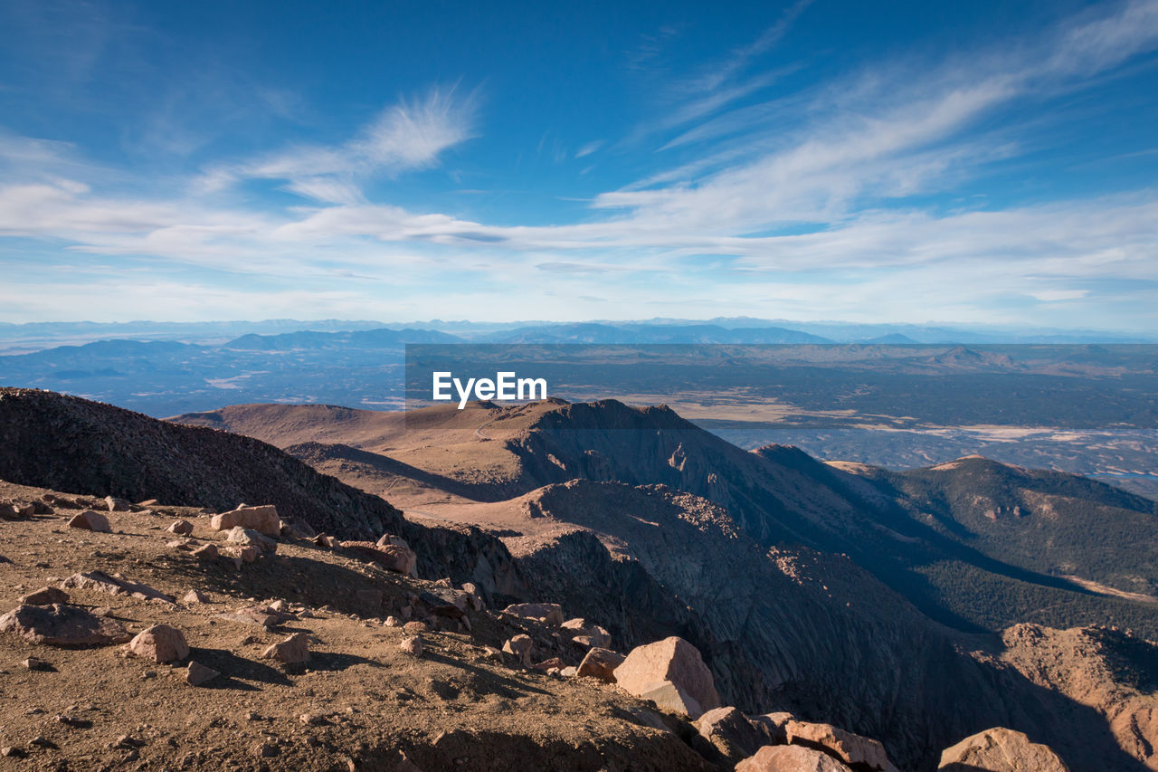 Scenic view to colorado landscape  seen from top of pikes peak against sky