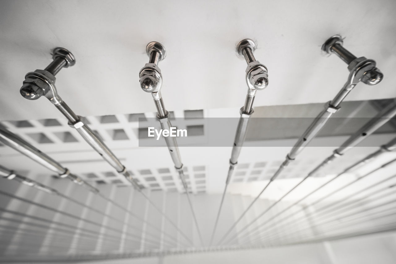 Low angle view of interior stainless steel cables