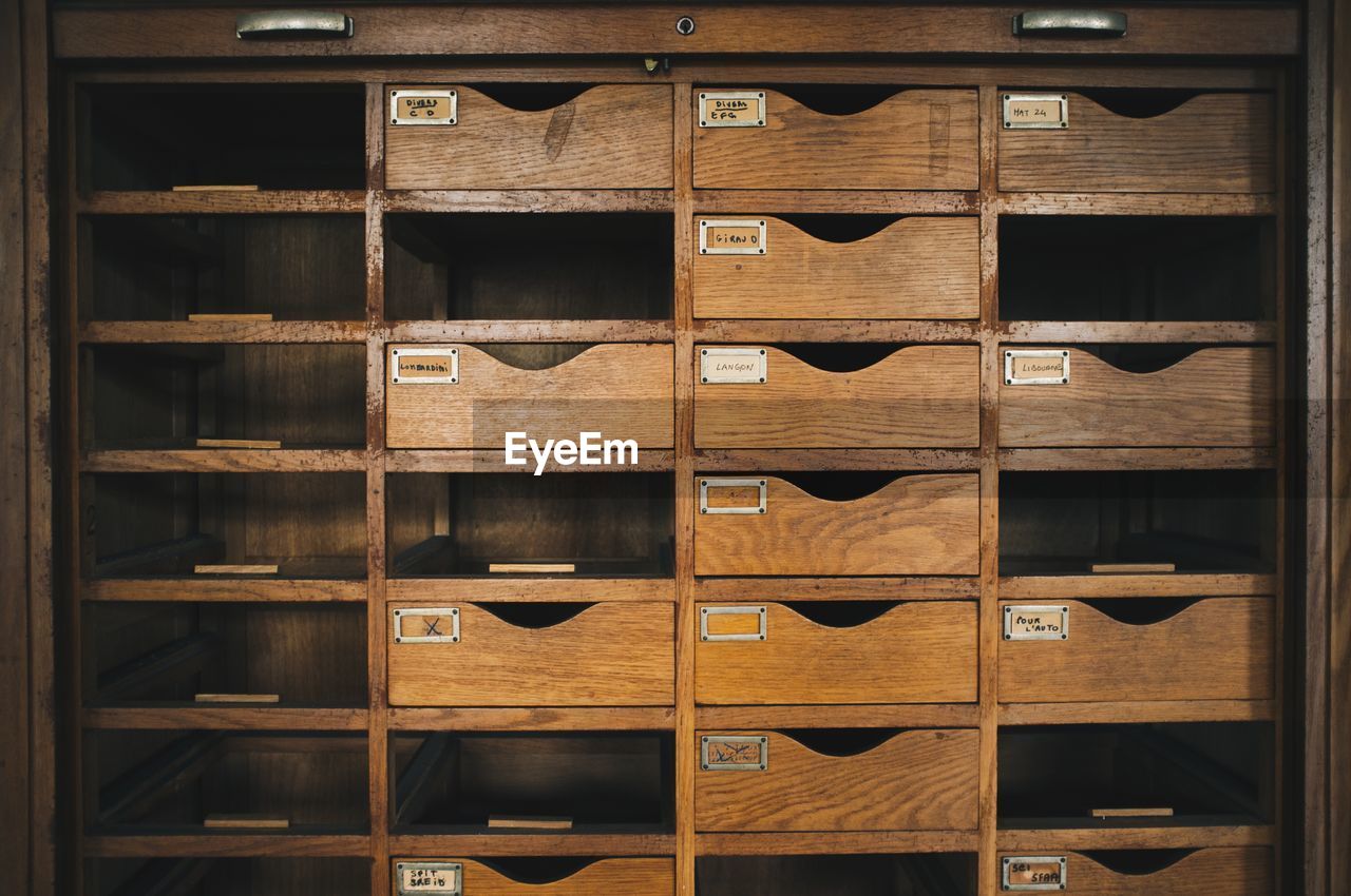 Full frame shot of wooden drawers