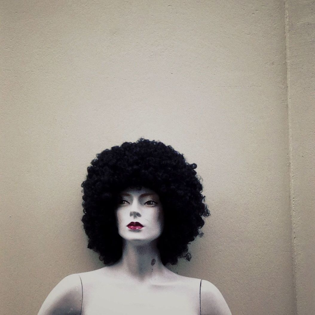 Close-up of wig on mannequin 