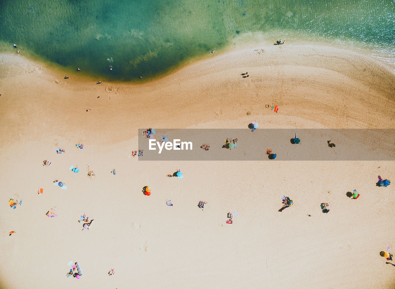Aerial view of people enjoying at beach