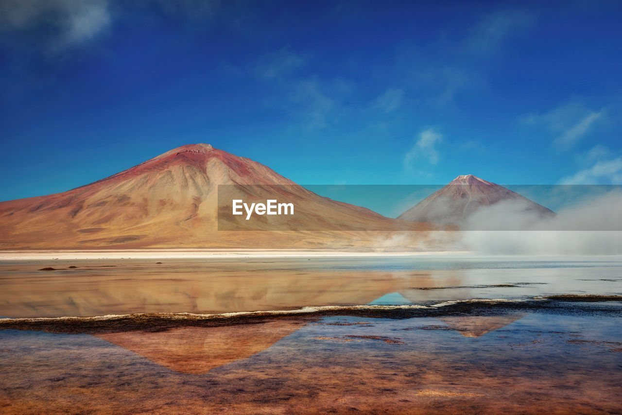 Scenic view of lake against cloudy sky