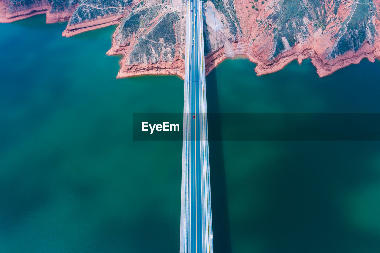 Aerial view of bridge over sea
