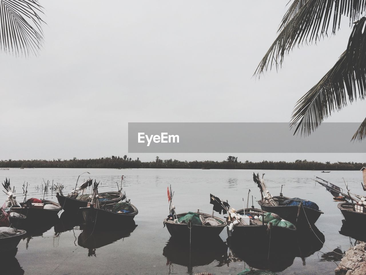 Fishing boats moored at sea
