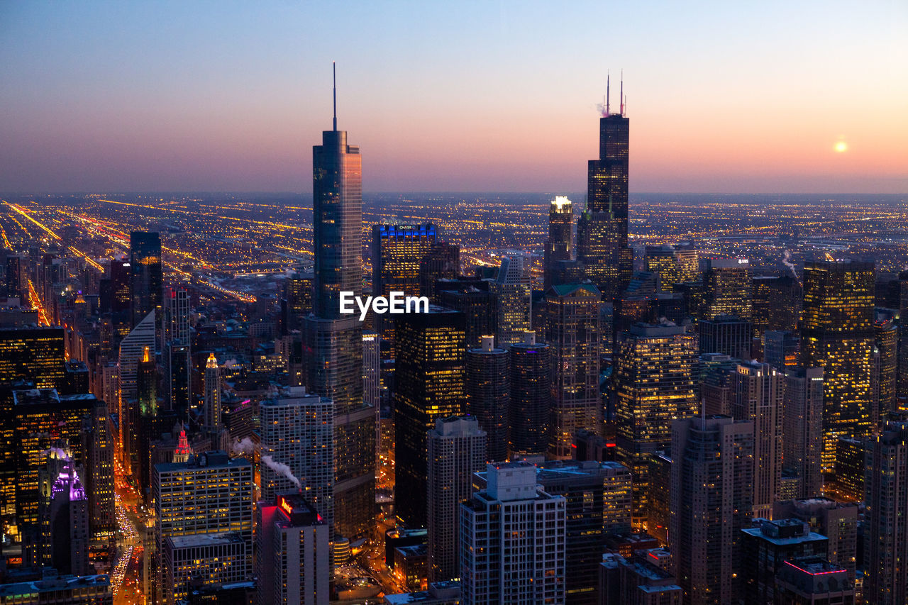 Chicago skyline during sunset