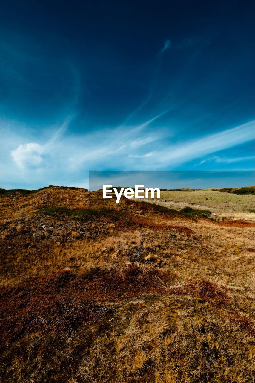 SCENIC VIEW OF ARID LANDSCAPE AGAINST BLUE SKY