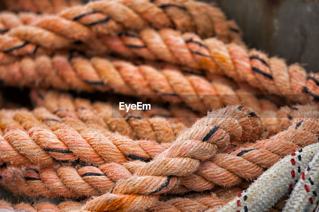 Close-up of ropes for marine safety