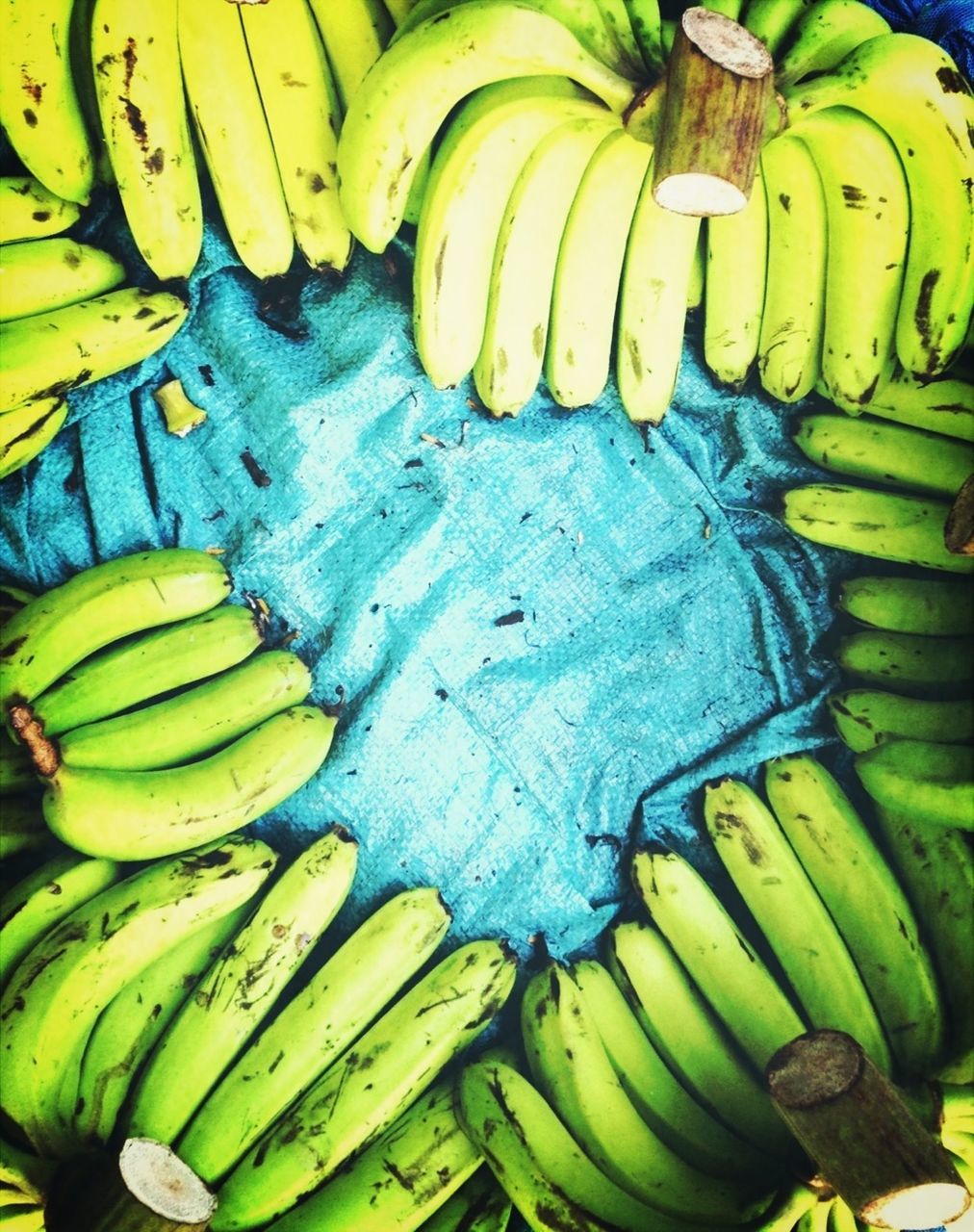 Green bananas for sale at the market