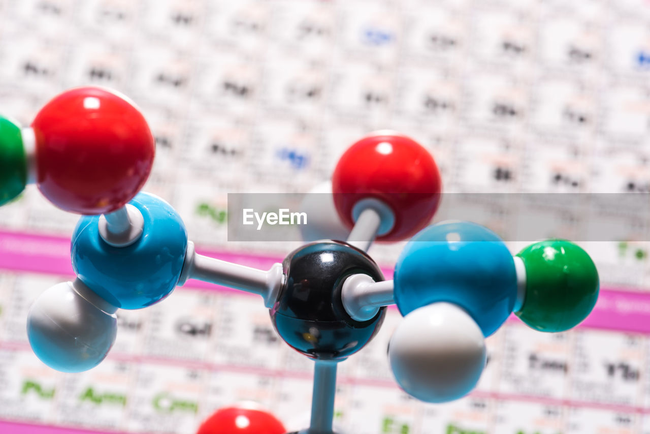 Close-up of colorful molecules model