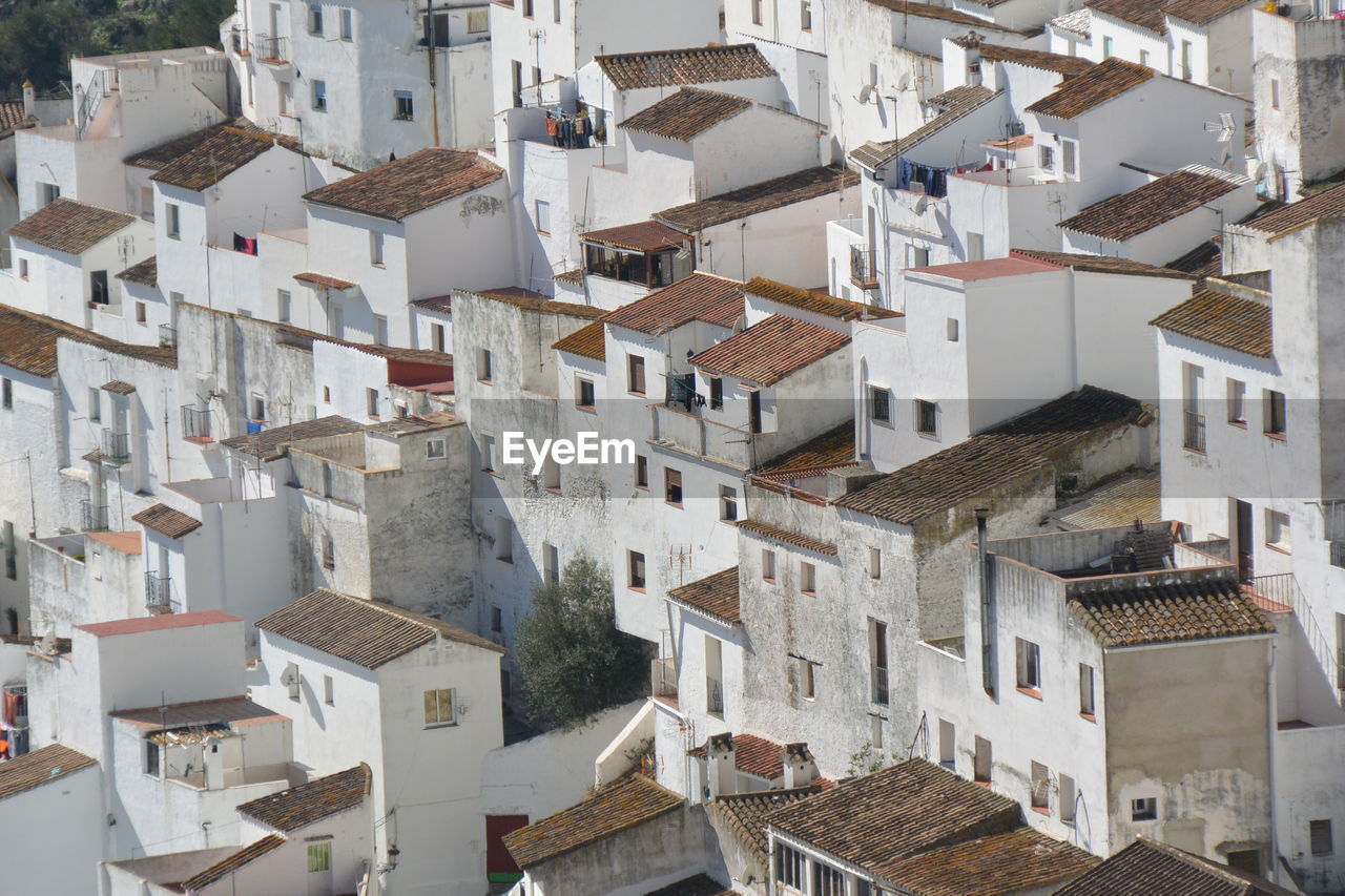 High angle view of buildings in town