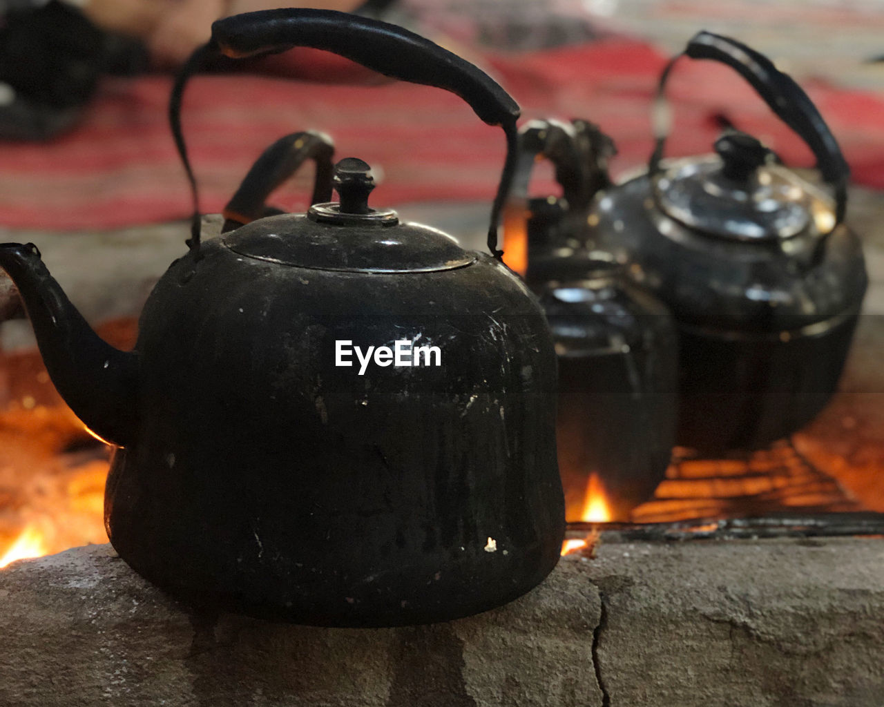 Close-up of kettle in bedouin tents 