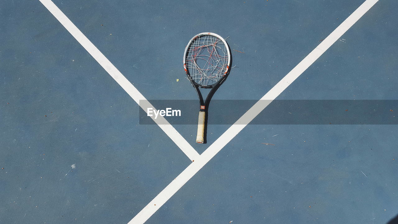 High angle view of broken badminton court