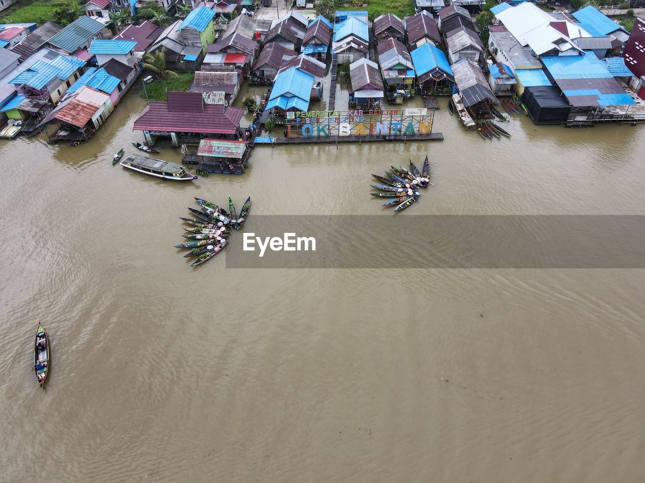 high angle view of boats on beach