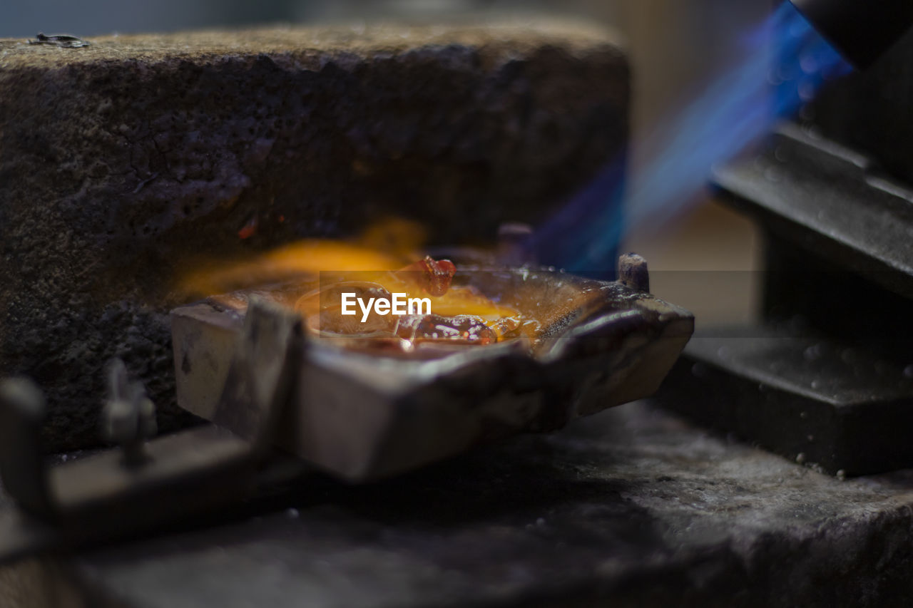 close-up of burning stove