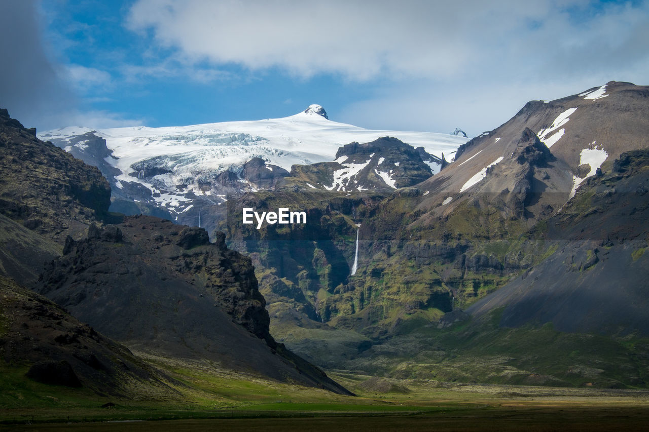 Scenic view of snowcapped mountains against sky