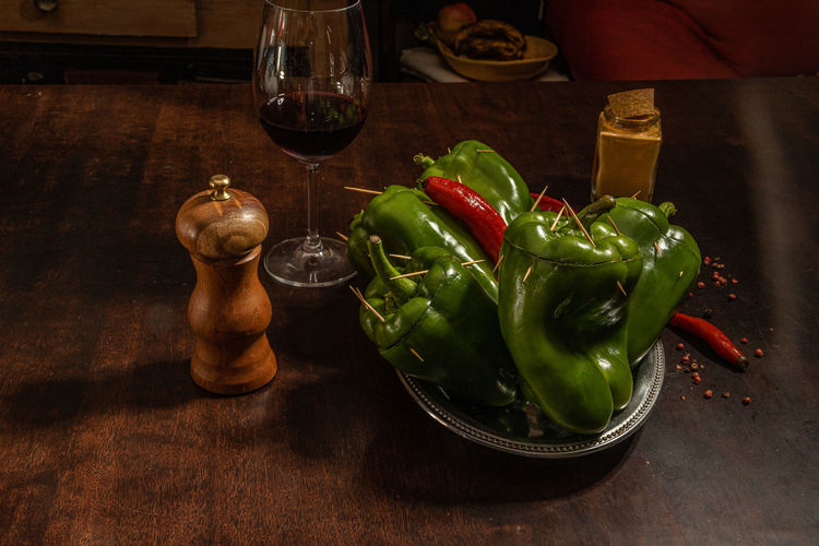 High angle view of vegetables on table
