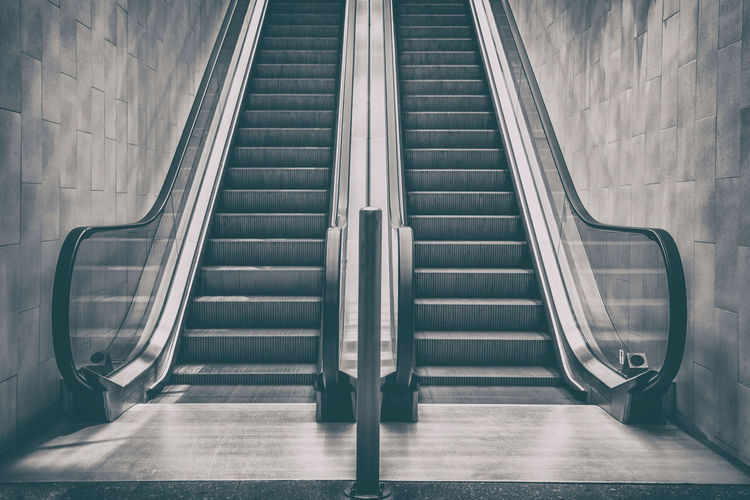 View of empty escalator at subway station