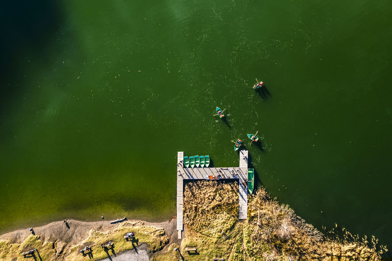 High angle view of people in lake