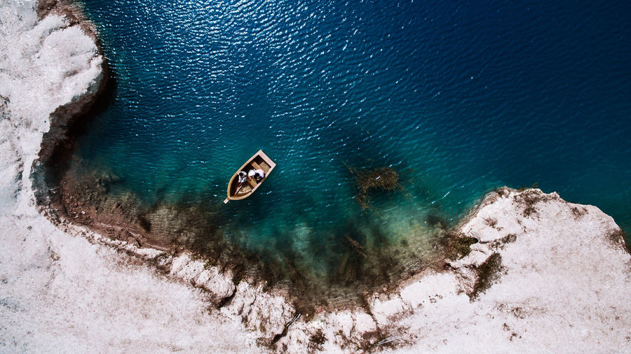 Directly above shot of people in boat on sea