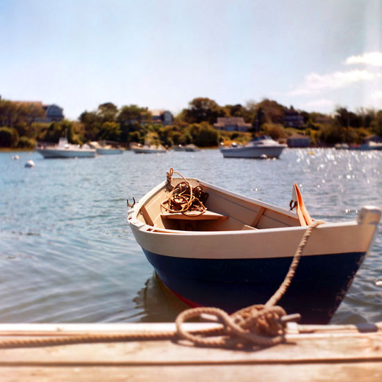 Rowboat ready for launching at chatham, cape cod.