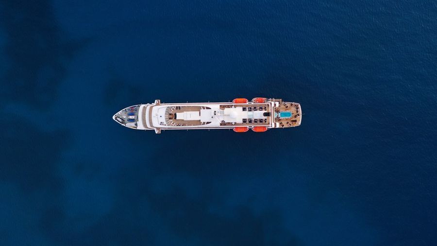 Aerial view of ship in sea