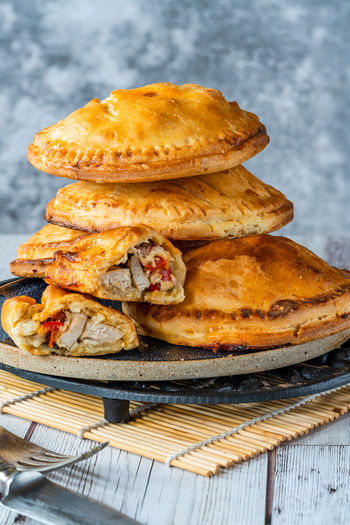 Chicken and chorizo pies in shortcrust pastry