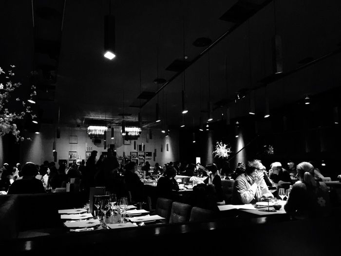 View of illuminated restaurant at night
