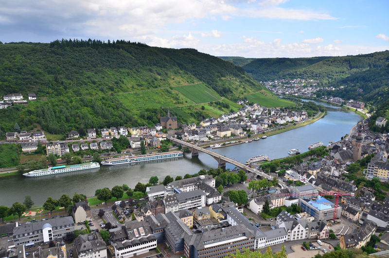 High angle view of river and buildings at cochem