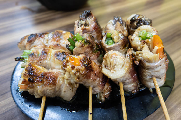 Close-up of meat on barbecue grill