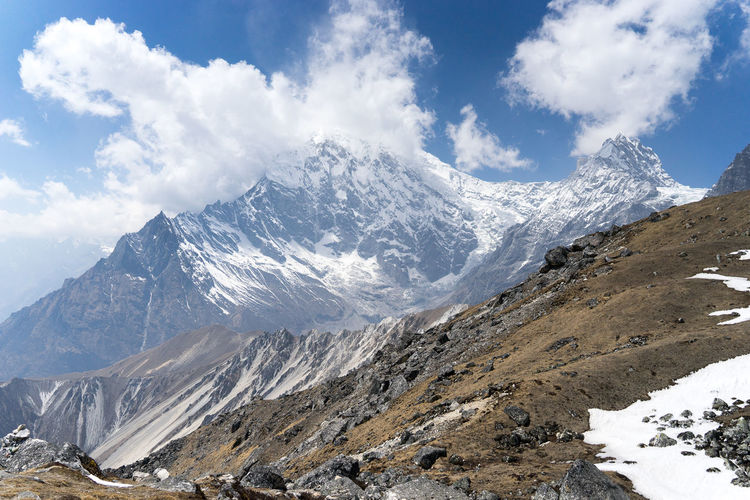 Scenic view of snowcapped mountains against sky