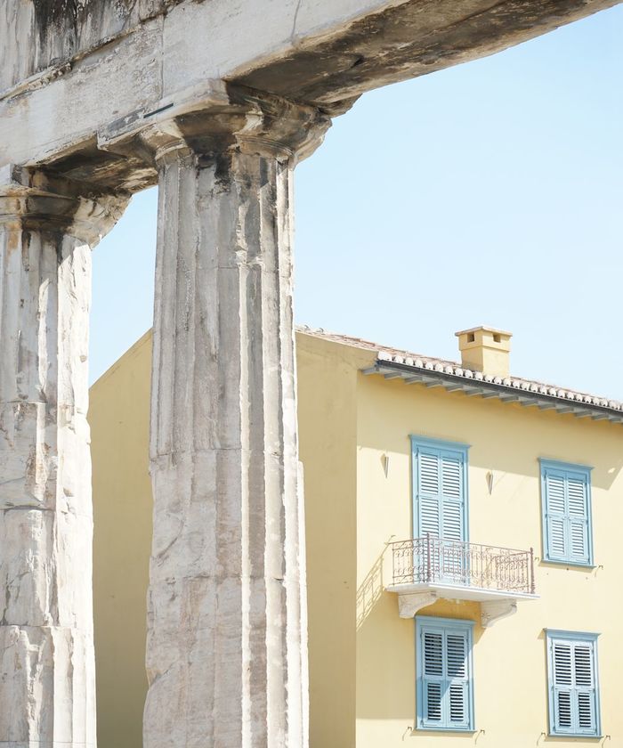 Building by architectural columns
