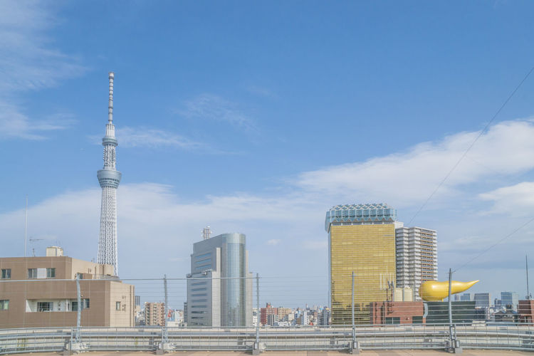 Modern buildings in city against sky