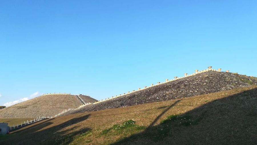 Scenic view of landscape against clear blue sky