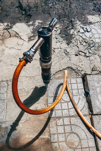 High angle view of pipe on wall