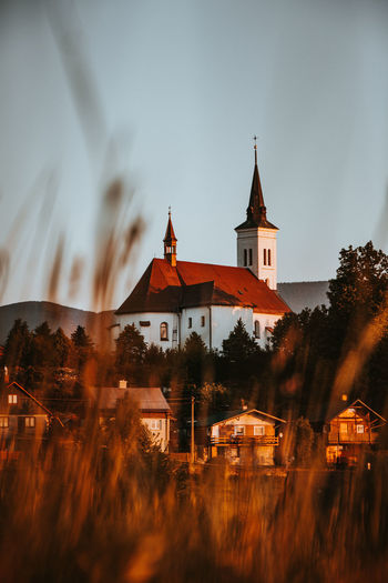 Church of st. ignatius of loyola at borová in malenovice at sunset in beskydy, czech republic