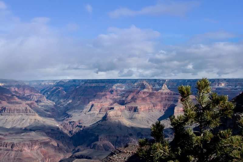Scenic view of mountains against cloudy sky
