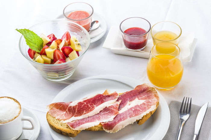 Healthy breakfast served on table