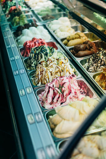 High angle view of ice creams on display at store