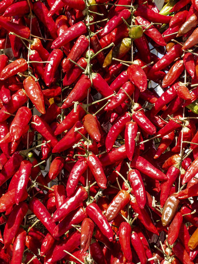 Full frame shot of red chili peppers for sale