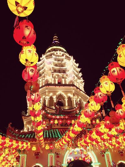 Low angle view of illuminated building