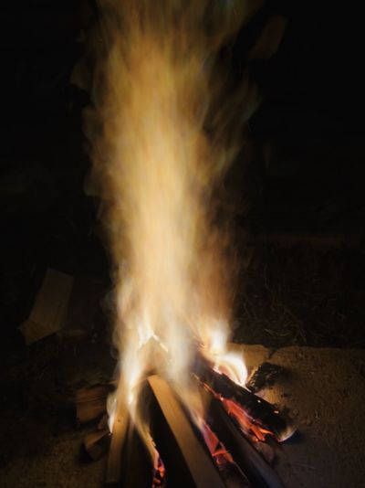 Close-up of bonfire on display at night