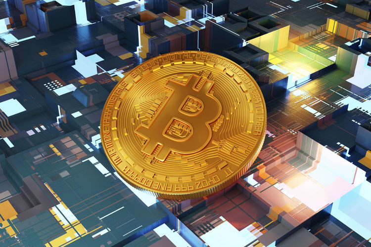 3d illustration of a golden bitcoin