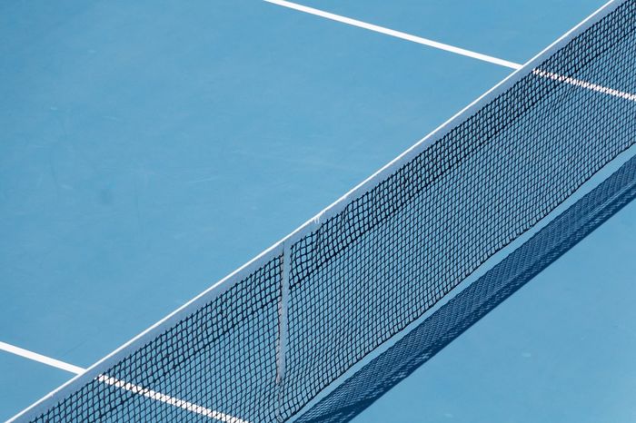 High angle view of tennis net at court