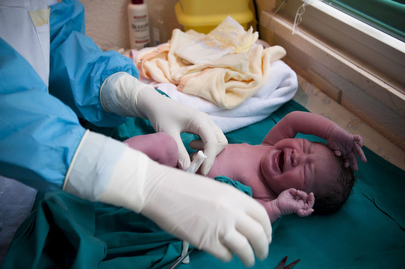Newborn baby in hospital ward